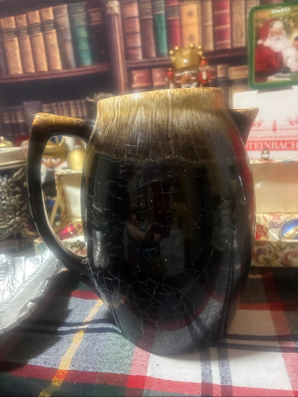 Handcrafted Dark Brown Glazed Ceramic Pitcher